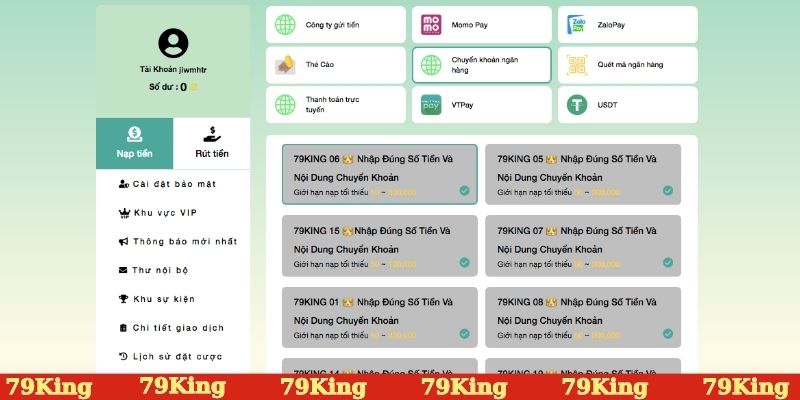 Cách nạp tiền 79KING tham gia cá cược nhanh